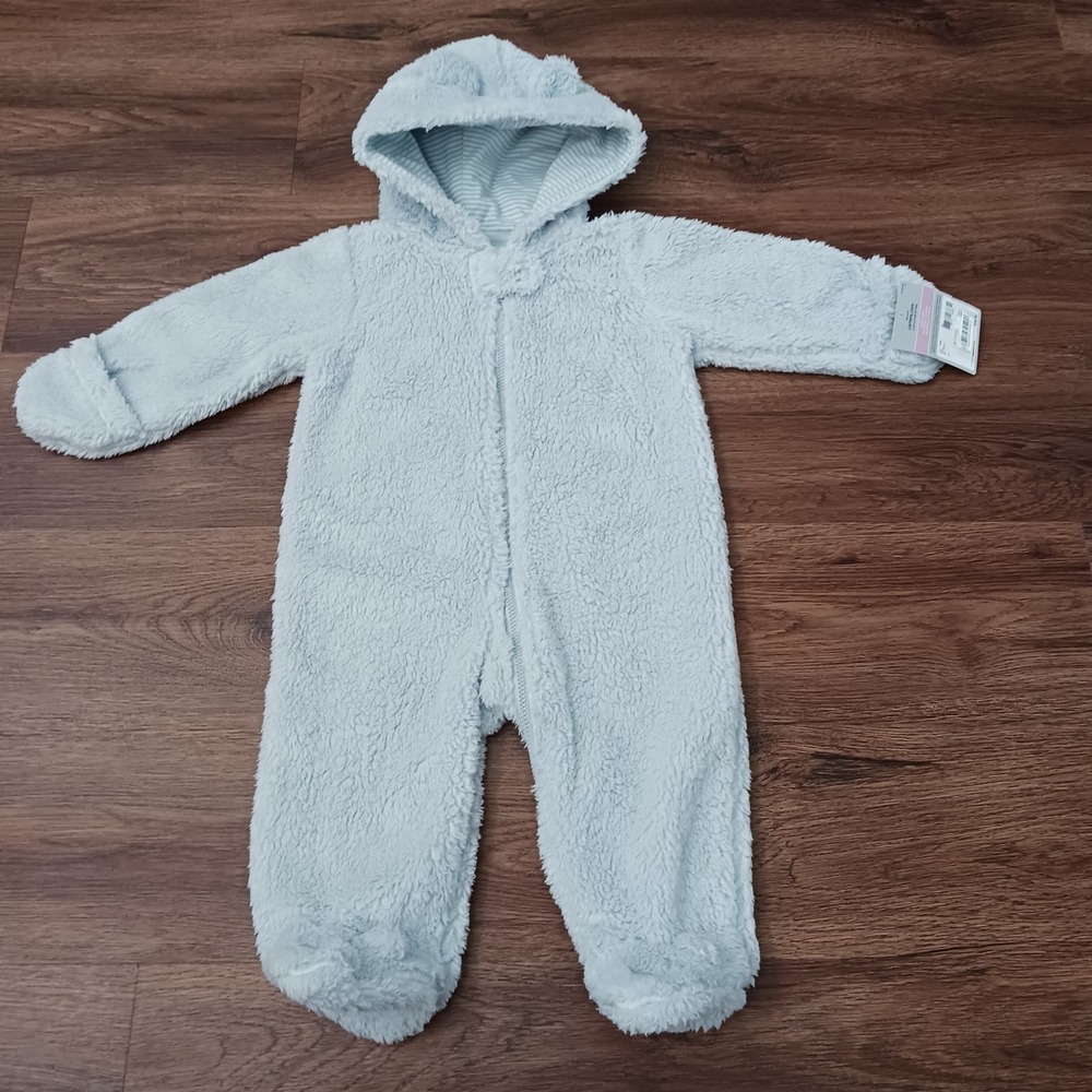 Carters Baby Sherpa Pram Light Blue Hooded Bunting 9 Months 127-909 NWT